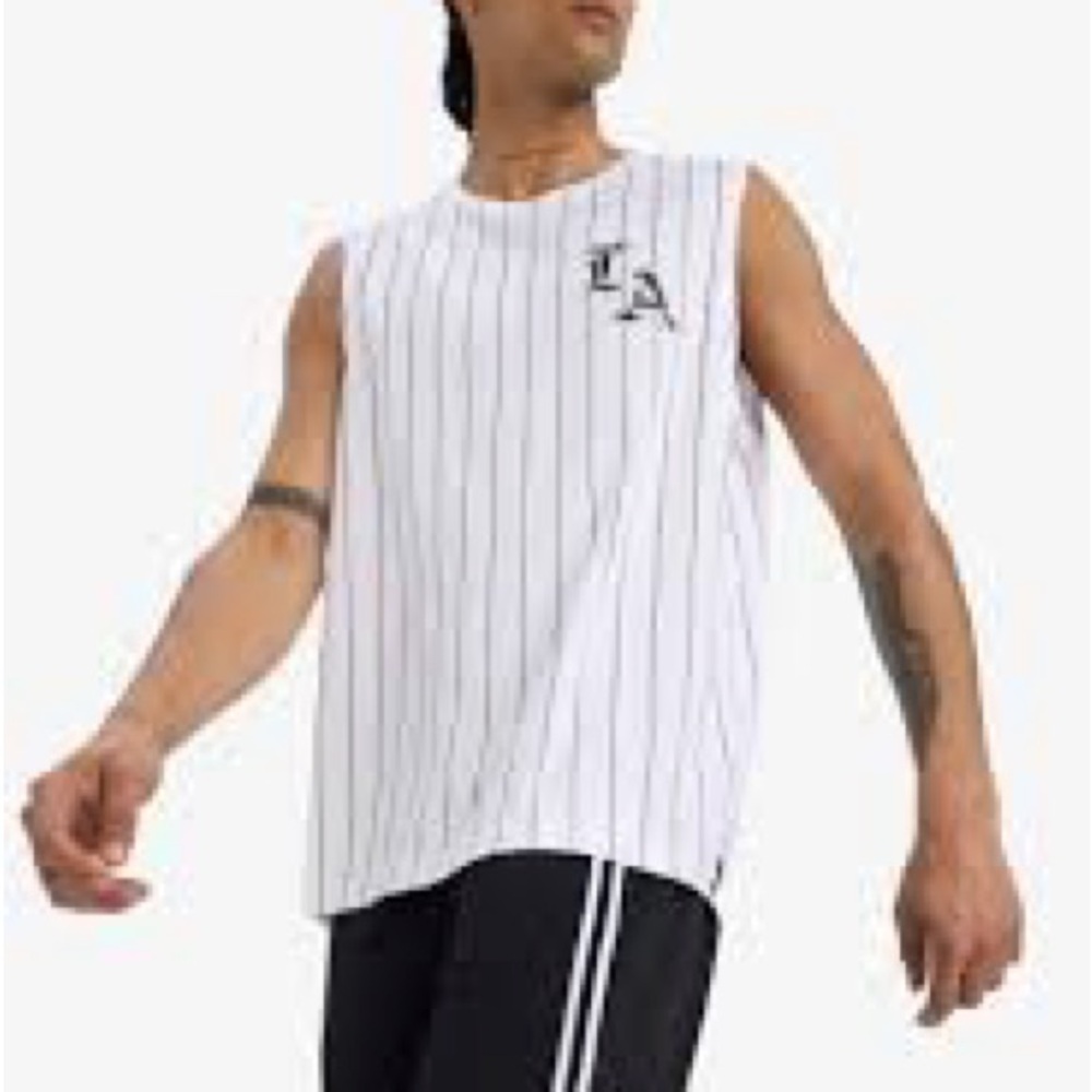 Men’s White Striped Men's LA Graphic Tank Top Size XL
